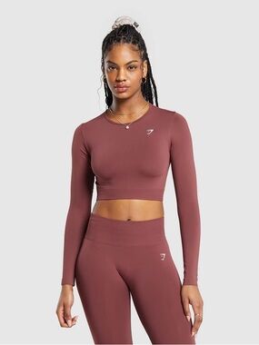 Gymshark Everyday Seamless Long Sleeve Crop Top - Burgundy Brown